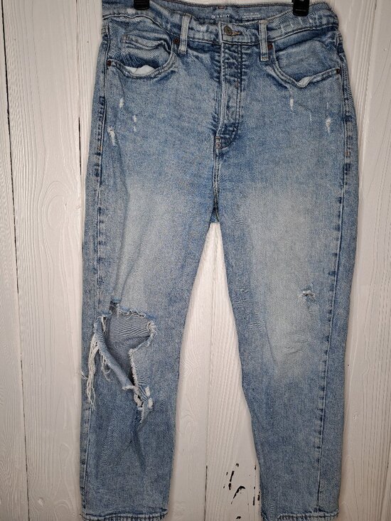 Old Navy Pants - Old Navy Extra High-Waisted Button-Fly Sky-Hi Straight Ripped Jeans Size 12